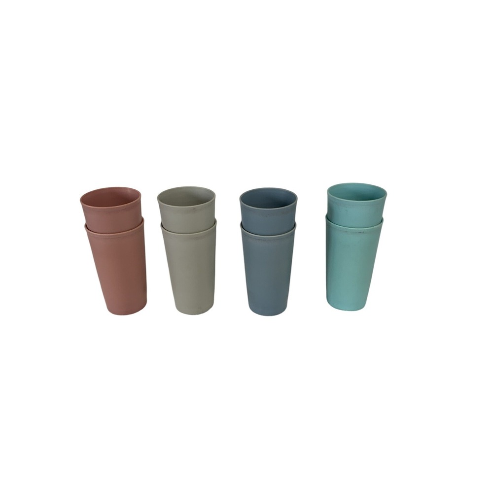 Tupperware Vintage Stacking Tumblers Country Pastels Set of 8 Plastic Cups 1980